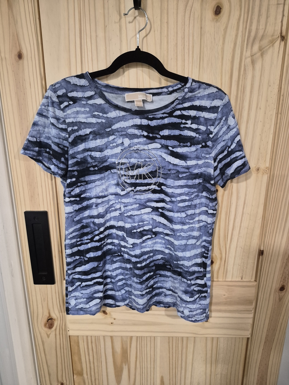 MICHAEL Michael Kors Blue Patterned Short Sleeve Tee with Rhinestone Logo